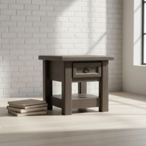 Zenandi Wooden Lamp Table with Shelf and Drawer